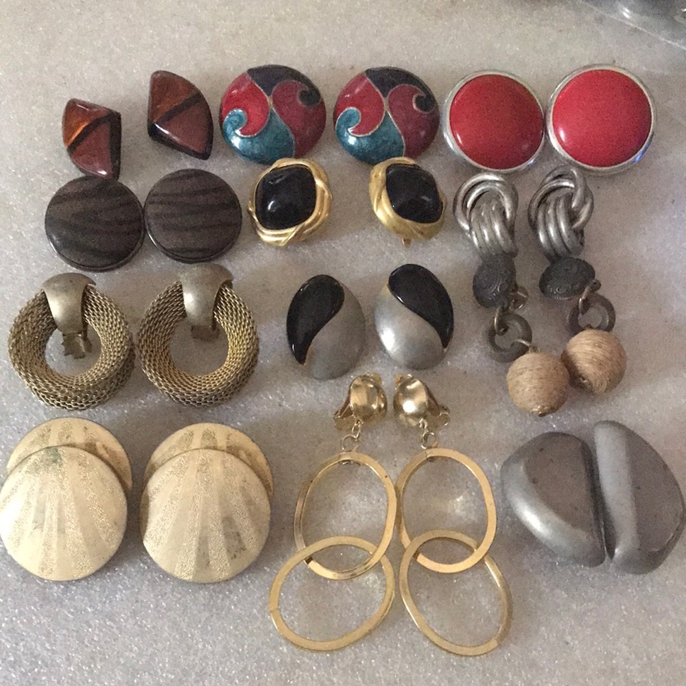 Assorted Women's Clip-On Earrings - Red, Black, Gold, Silver lot 12